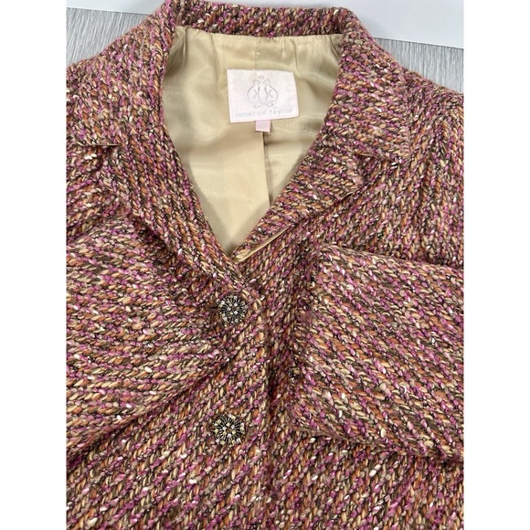 Rebecca Taylor Tweed Blazer Jacket Pink,Orange,Tan Bling Sz 6  Wool Blend Career - Picture 9 of 10